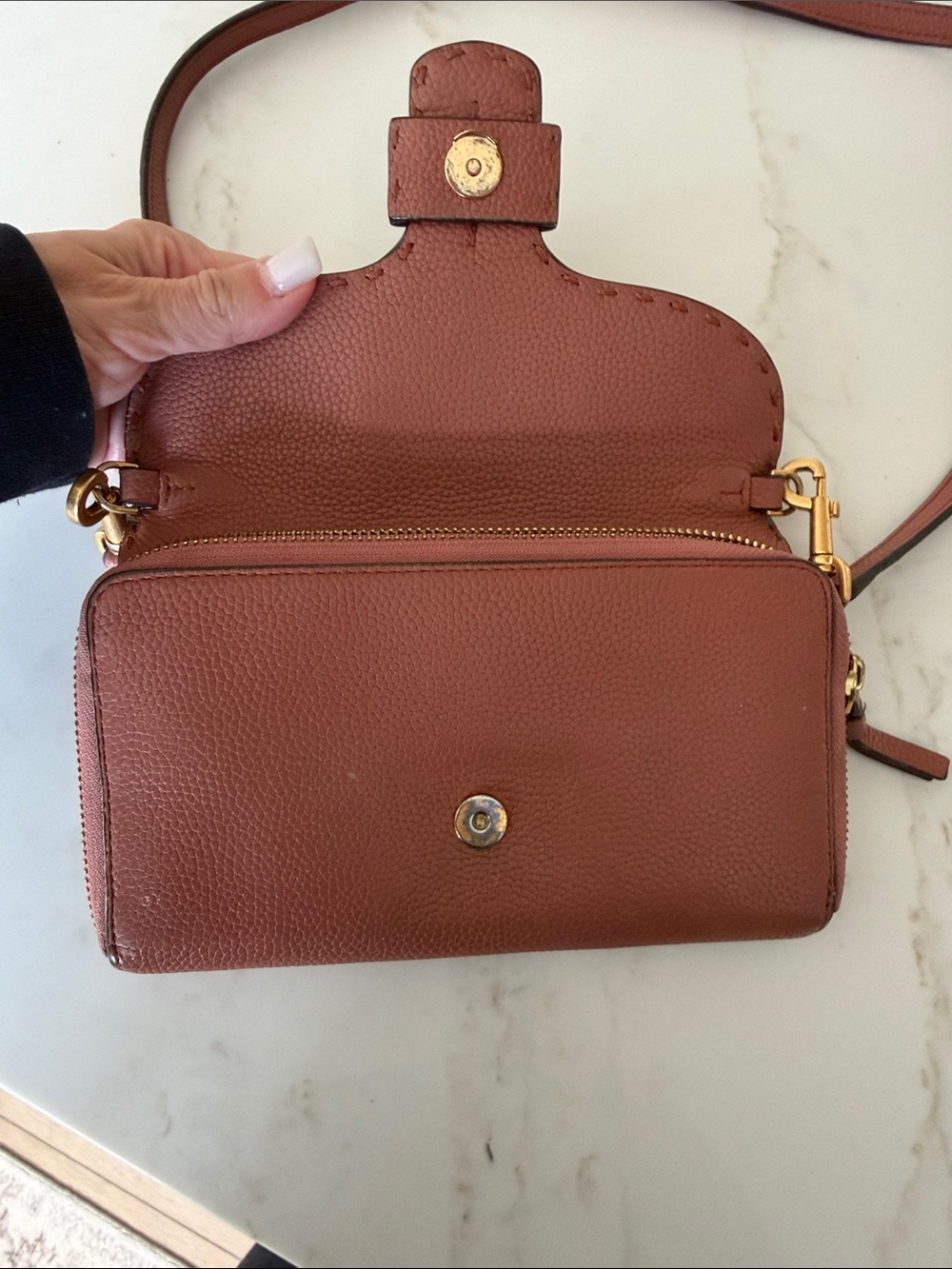Tory Burch Small Leather Crossbody in Warm Chestnut - Picture 4 of 6
